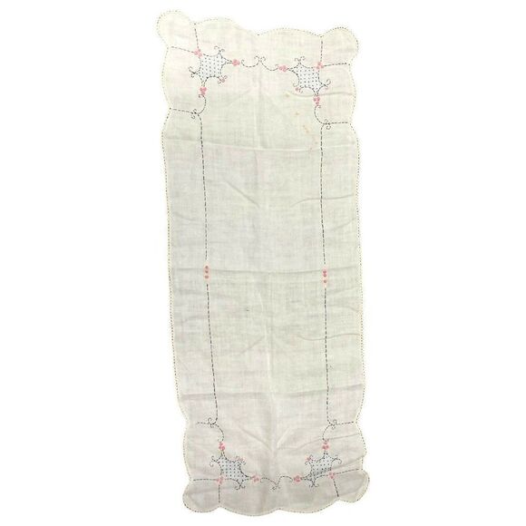 Vintage Pink Roses Needlepoint Cottagecore Floral Table Runner 40.5”x16.5” Scarf - Picture 2 of 5